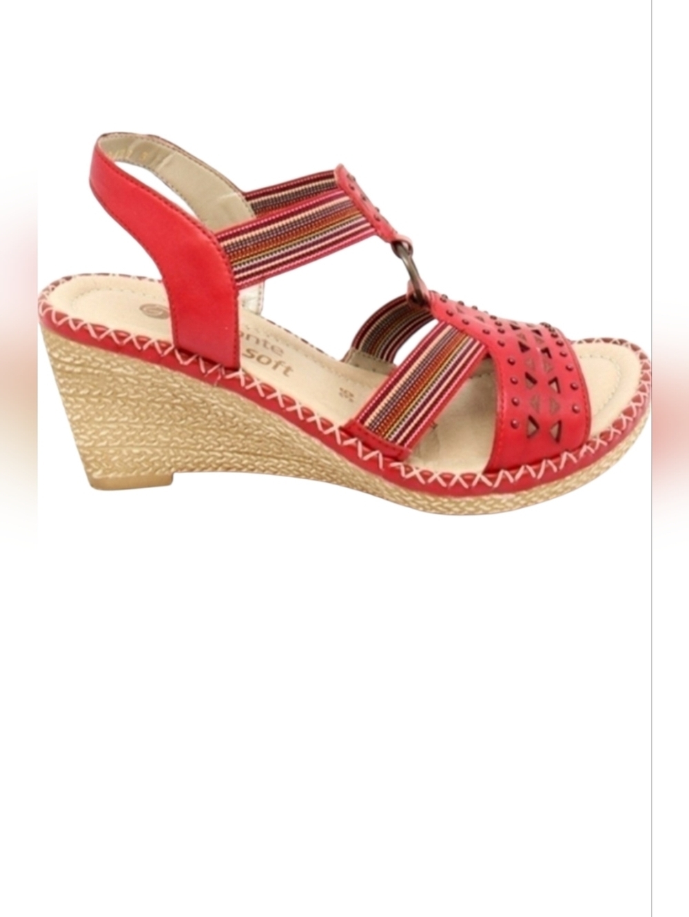 Remonte red leather open toe slingback wedge sandal U.S. size 6